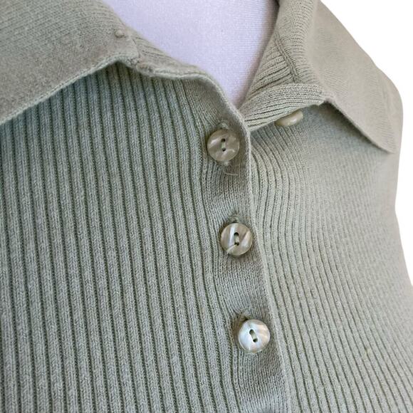 Abercrombie & Fitch Slim Ribbed Button Down Polo Sweater Cardigan Pastel Green S - Picture 6 of 16
